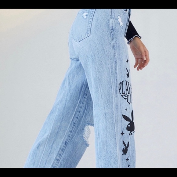 NWT Playboy X PacSun Jeans Eco Distressed High Waisted Baggy 22 23 24 25 27 - Picture 3 of 15